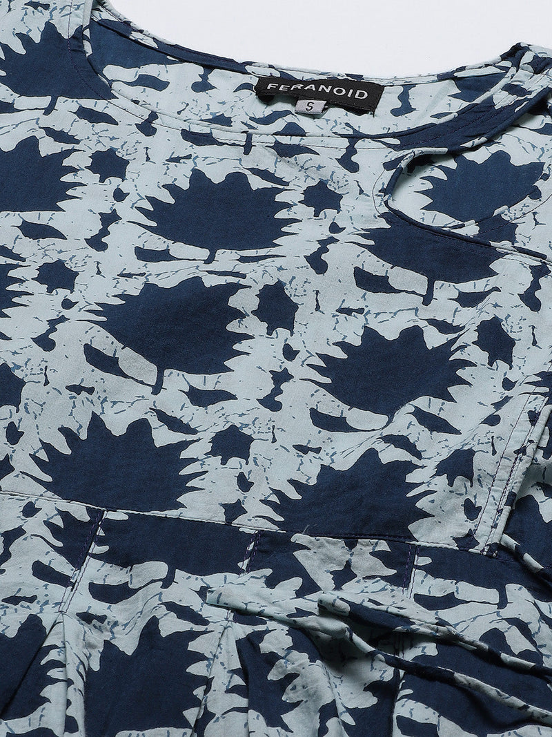 Women Flared Designer Blue Short Kurti