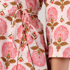 Cotton Printed Ethnic Motifs Pink Angrakha Short Tunic