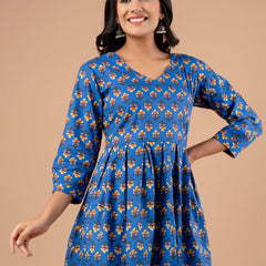 Printed Cotton Blue Peplum Tunic