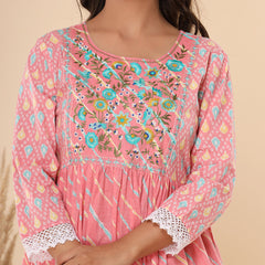 Cotton Printed Pink Floral Dress