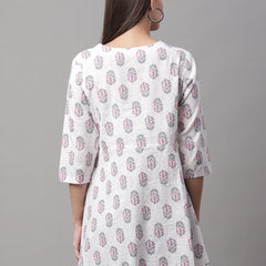 Women White Cotton Printed Short Kurti