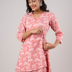 Cotton Printed Pink Angrakha Short Tunic