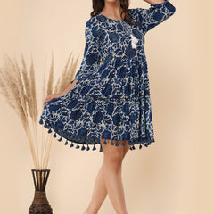 Cotton Printed Navy Blue Floral Dress