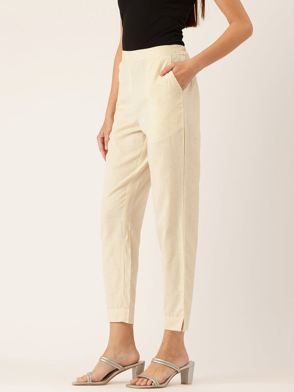 Cotton Pants - Double Pockets, Adjustable Waist, and Ankle-Length Fit