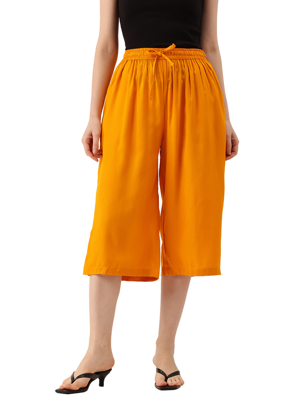 Women's Culottes | Calf-Length Pants with Double Pockets & Elastic Waistband