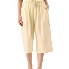 Women's Culottes | Calf-Length Pants with Double Pockets & Elastic Waistband
