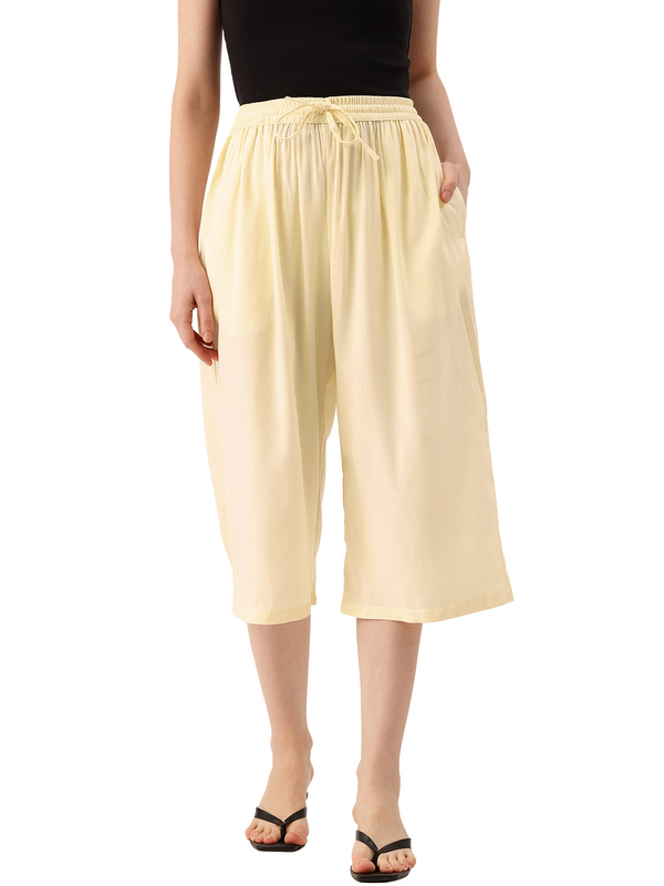 Women's Culottes | Calf-Length Pants with Double Pockets & Elastic Waistband