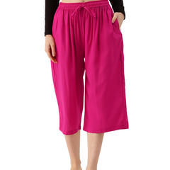 Women's Culottes | Calf-Length Pants with Double Pockets & Elastic Waistband