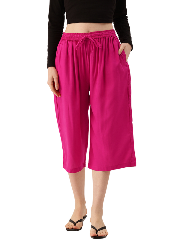 Women's Culottes | Calf-Length Pants with Double Pockets & Elastic Waistband