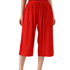 Women's Culottes | Calf-Length Pants with Double Pockets & Elastic Waistband