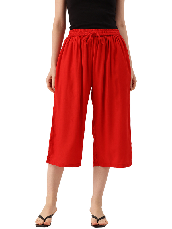 Women's Culottes | Calf-Length Pants with Double Pockets & Elastic Waistband
