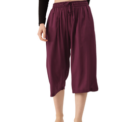 Women's Culottes | Calf-Length Pants with Double Pockets & Elastic Waistband