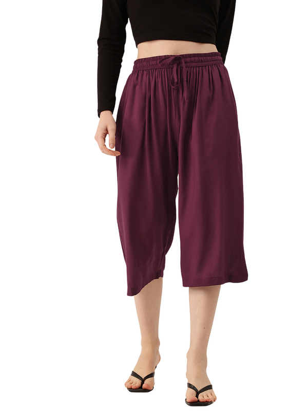 Women's Culottes | Calf-Length Pants with Double Pockets & Elastic Waistband