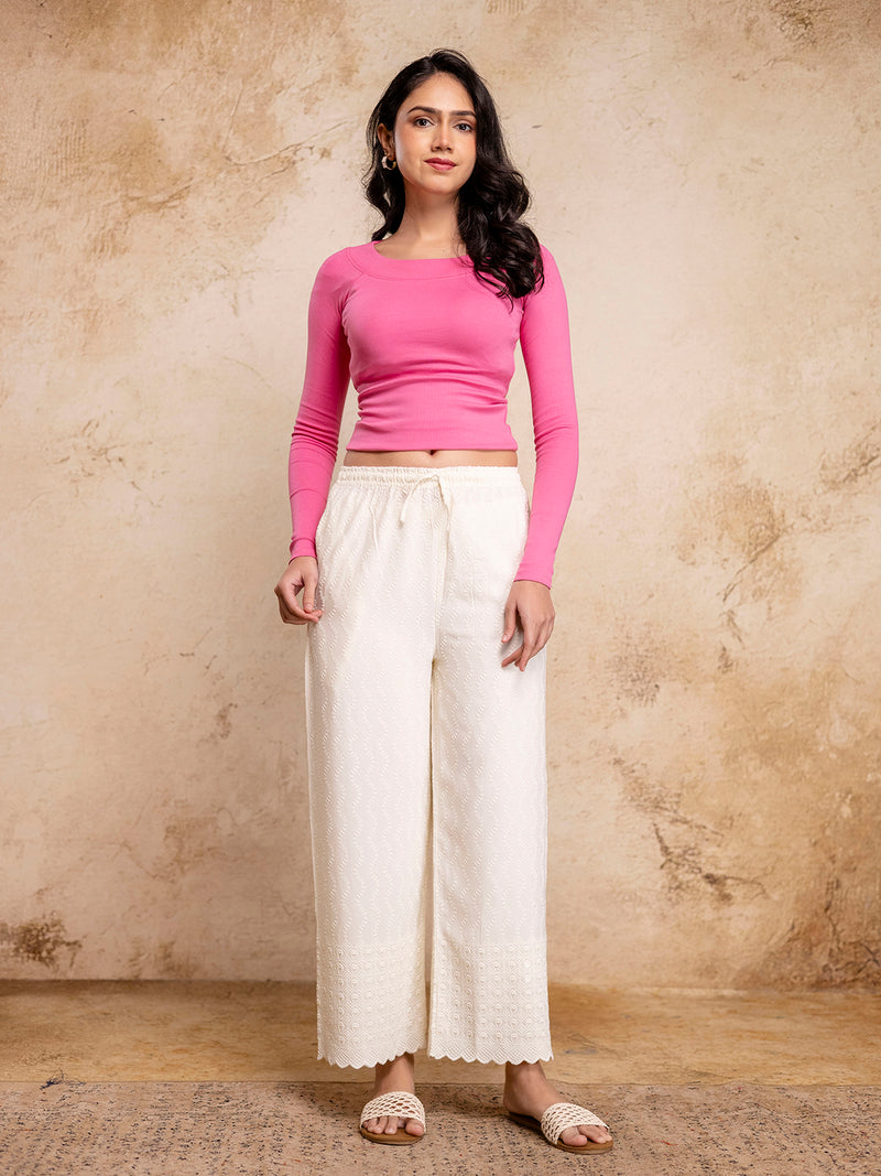 Graceful Rayon Embroidered Palazzos with Elegant Wide-Leg Fit