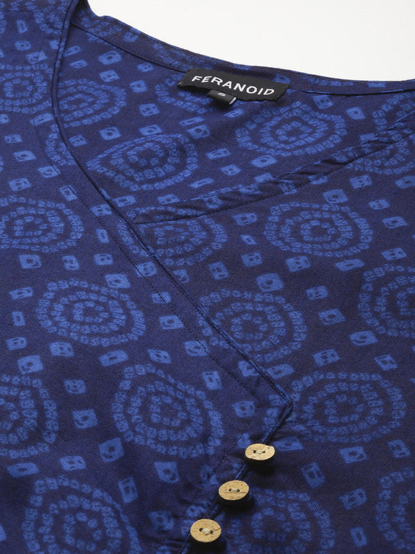 Floral Print 4 Button Angrakha Long Kurti