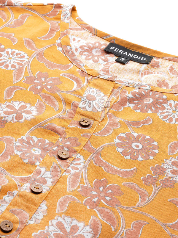 Floral Print 4 Button Straight Kurti