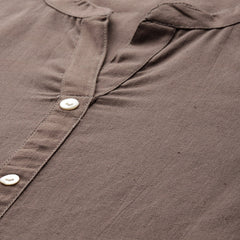 Women’s Solid Long Kurti with Mandarin Collar, 3/4 Sleeves & Pocket | Plain Elegant Cotton Kurta for Daily & Office Wear