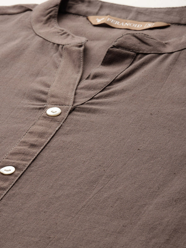 Women’s Solid Long Kurti with Mandarin Collar, 3/4 Sleeves & Pocket | Plain Elegant Cotton Kurta for Daily & Office Wear