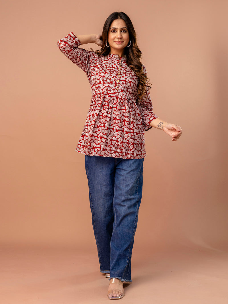 Top – Mandarin Collar, 3/4 Sleeves, Flattering Fit (Sizes S–XXL)