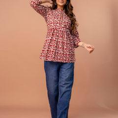 Top – Mandarin Collar, 3/4 Sleeves, Flattering Fit (Sizes S–XXL)