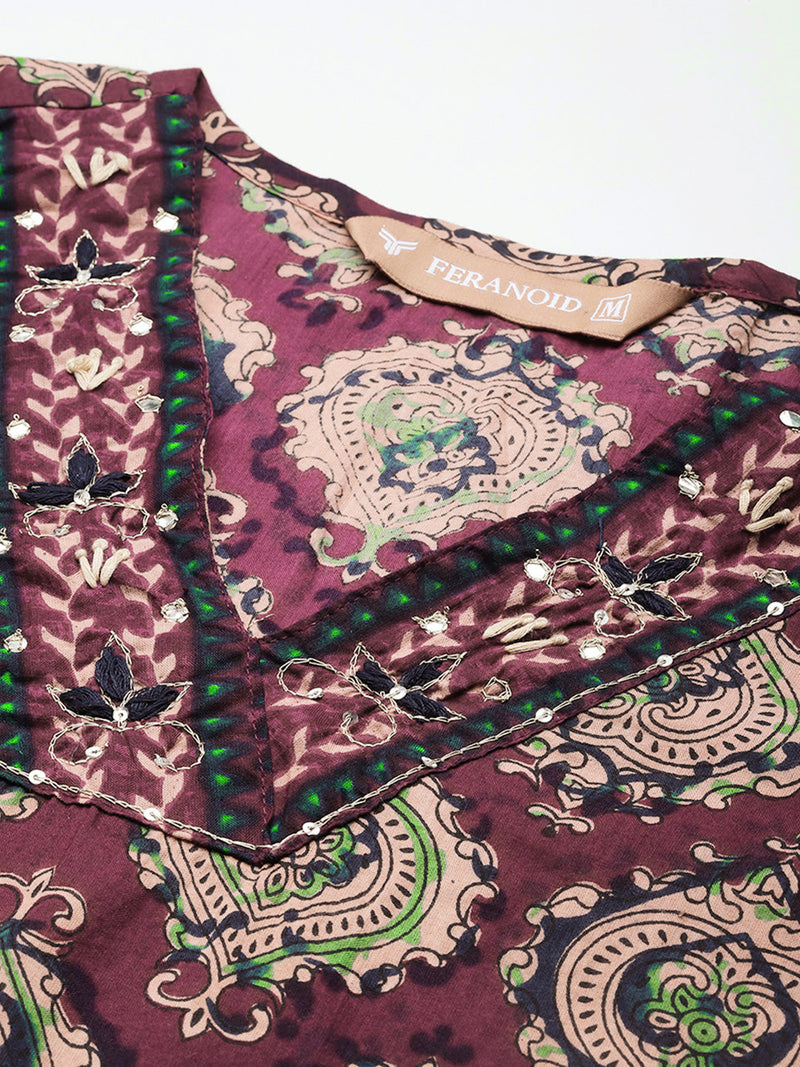 Straight Dupatta Sets - V-Neck, 3/4 Sleeves with Border Detailing, Elastic Waistband Pants with Pockets & Full-Length Dupatta (M-XXL)