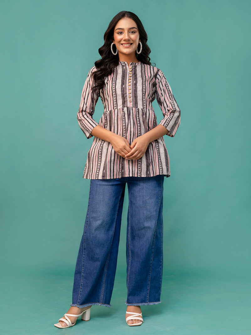 Tunic – Mandarin Collar, 3/4 Sleeves, Flattering Fit (Sizes S–XXL)