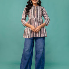 Tunic – Mandarin Collar, 3/4 Sleeves, Flattering Fit (Sizes S–XXL)