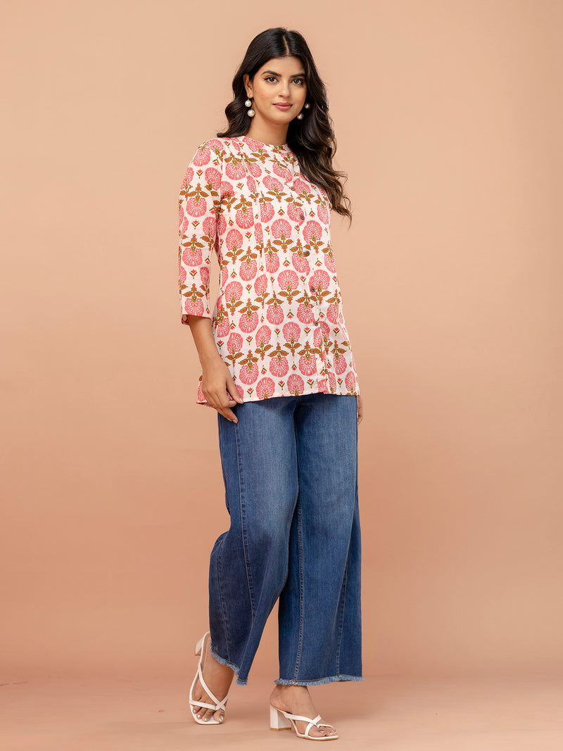 Elegant Mandarin Collar Printed Tunic – Stylish & Comfortable, Sizes