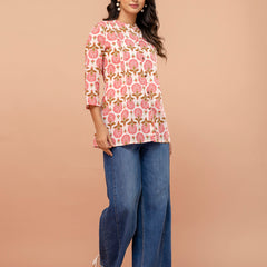 Elegant Mandarin Collar Printed Tunic – Stylish & Comfortable, Sizes