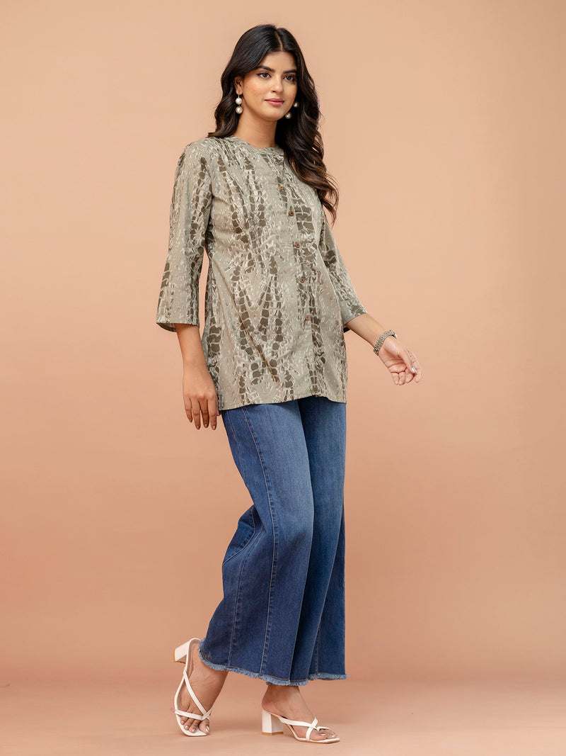 Elegant Mandarin Collar Printed Tunic – Stylish & Comfortable, Sizes