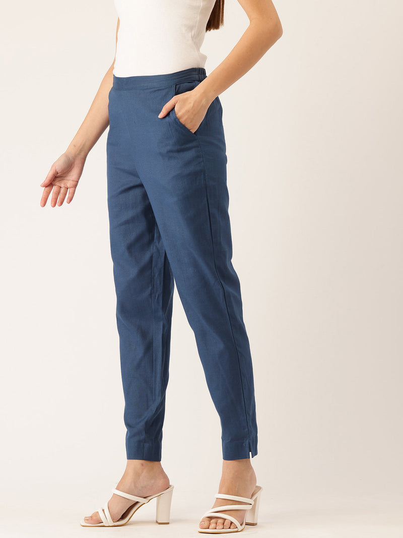 Cotton Pants - Double Pockets, Adjustable Waist, and Ankle-Length Fit