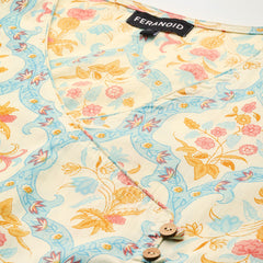 Floral Print 4 Button Angrakha Long Kurti