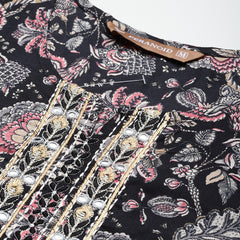 Straight Dupatta Sets - V-Neck, 3/4 Sleeves with Border Detailing, Elastic Waistband Pants with Pockets & Full-Length Dupatta (M-XXL)