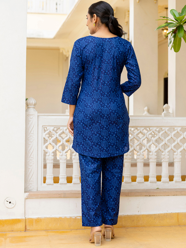 Blue Breezy Printed Cotton Co-Ord Set for Comfortable All-Day Wear