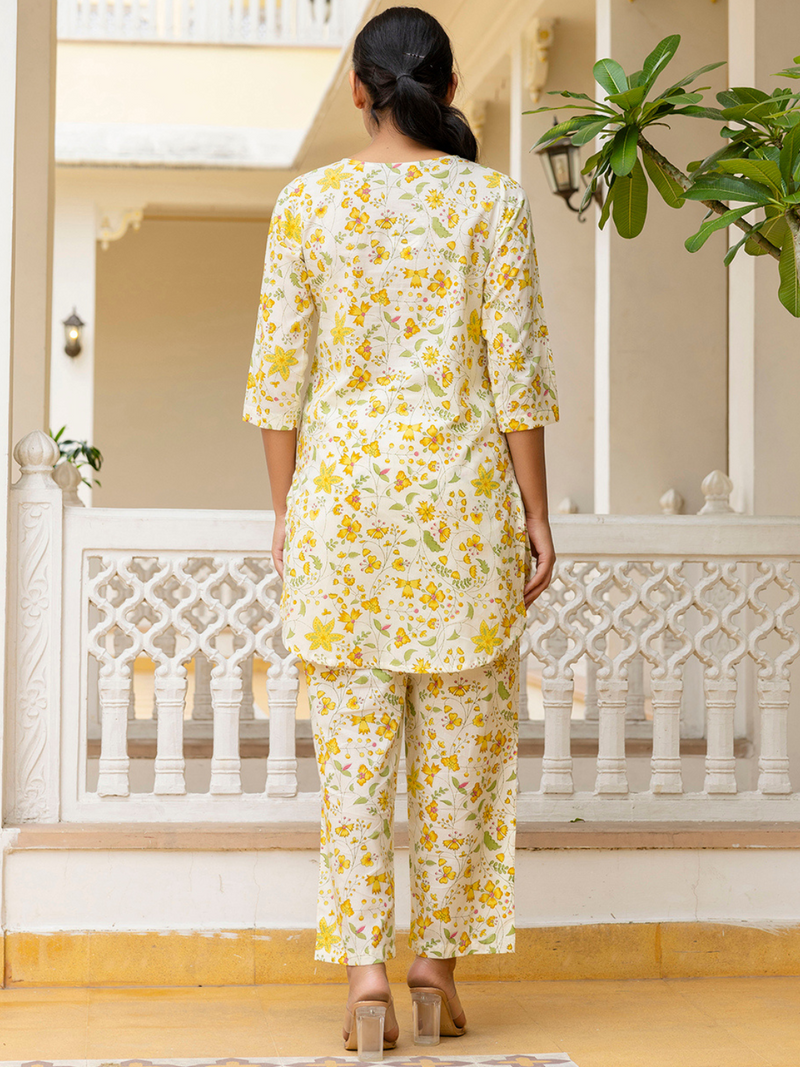 Yellow Breezy Printed Cotton Co-Ord Set for Comfortable All-Day Wear
