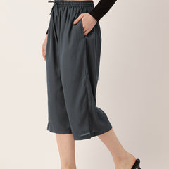 Women's Culottes | Calf-Length Pants with Double Pockets & Elastic Waistband