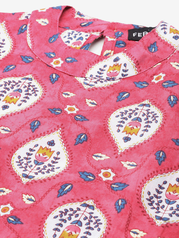 Cotton Printed Sleeveless Straight Long Kurti