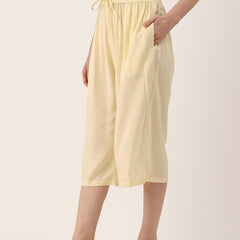 Women's Culottes | Calf-Length Pants with Double Pockets & Elastic Waistband