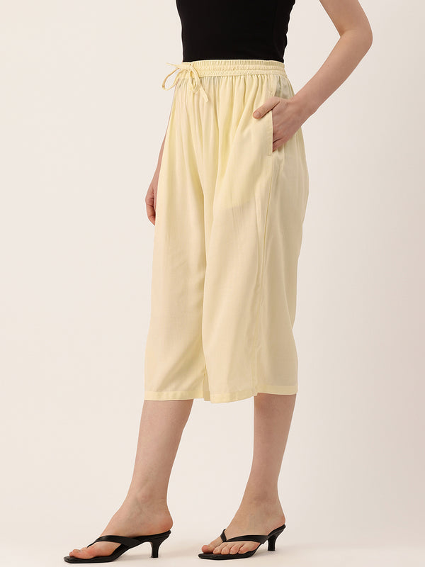 Women's Culottes | Calf-Length Pants with Double Pockets & Elastic Waistband