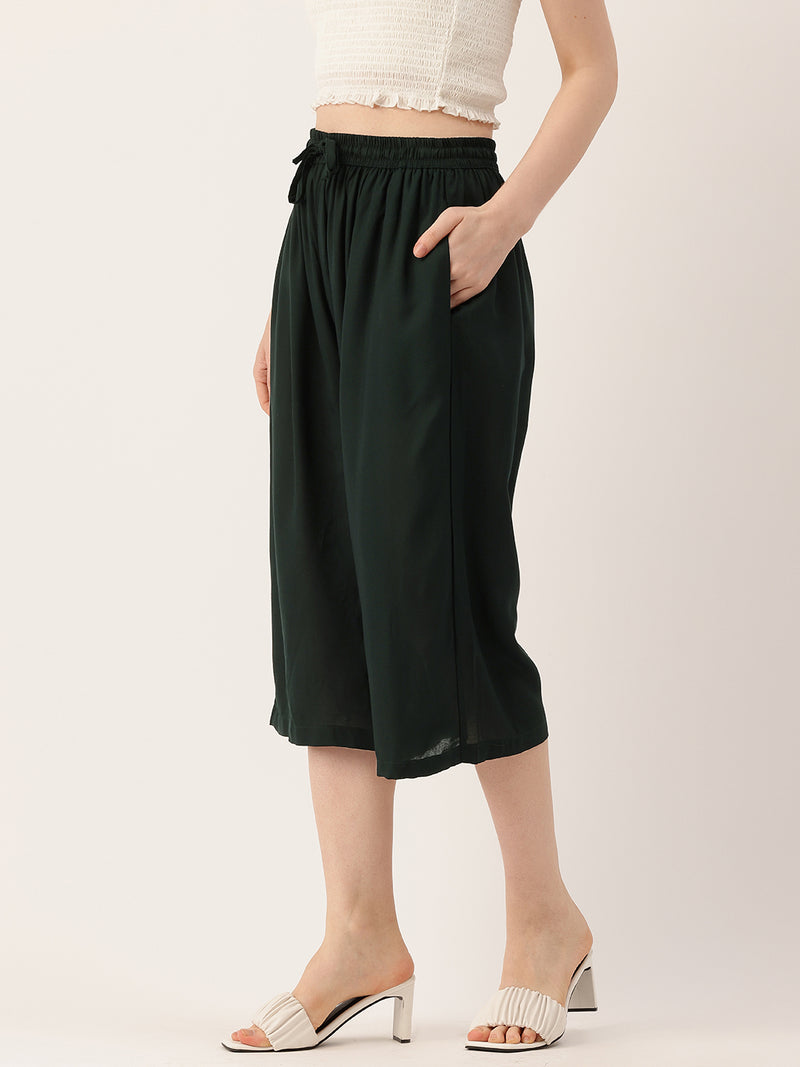 Women's Culottes | Calf-Length Pants with Double Pockets & Elastic Waistband