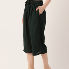Women's Culottes | Calf-Length Pants with Double Pockets & Elastic Waistband