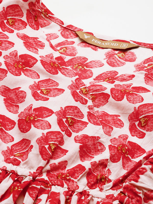 Cotton Linen Puff Sleeve Kurti for Women - Short Fit & Flare KURTI with Button Front