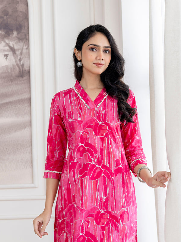 Elegant Ethnic Printed Cotton Straight Kurta with V-Neckline
