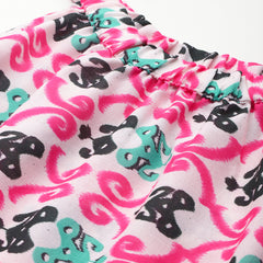 Cropped Sleeveless Elasticated Neck Bottom Flared Top with digital print on linen fabric.  | Size- Small  |  Colour - White, Pink, Green