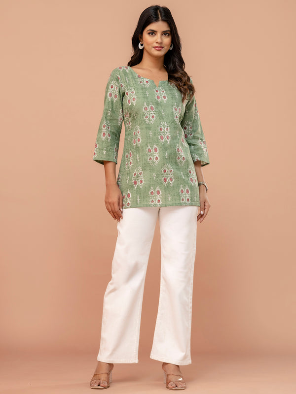 Elegant Printed Short Kurti – Soft Cotton, Everyday Style, Sizes S–XXL.