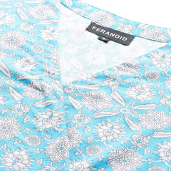 Floral Print Angrakha 3\4 Sleeves Flared Kurti