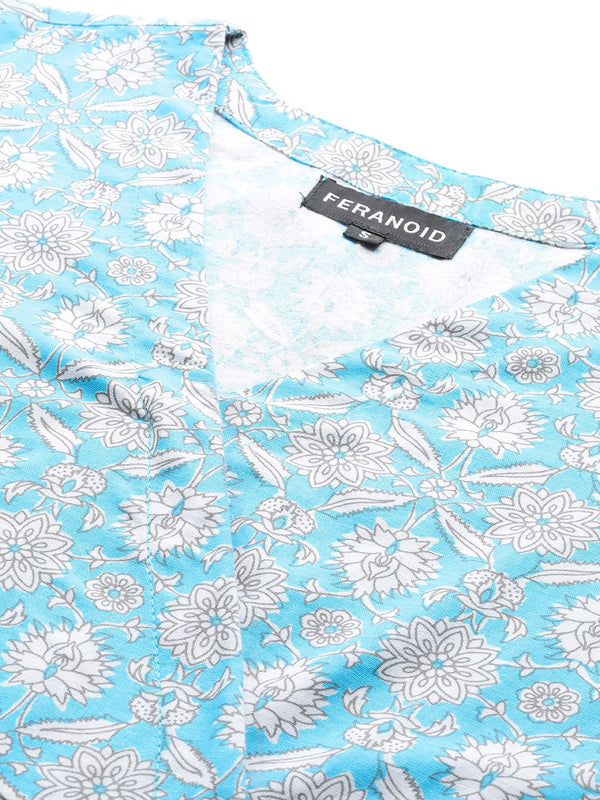 Floral Print Angrakha 3\4 Sleeves Flared Kurti