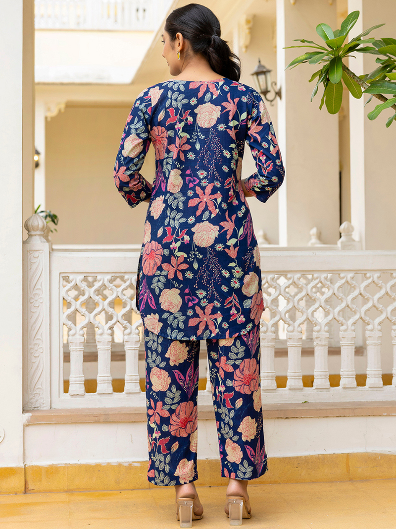 Blue Breezy Printed Cotton Co-Ord Set for Comfortable All-Day Wear