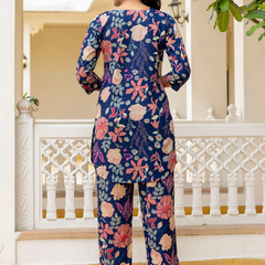 Blue Breezy Printed Cotton Co-Ord Set for Comfortable All-Day Wear