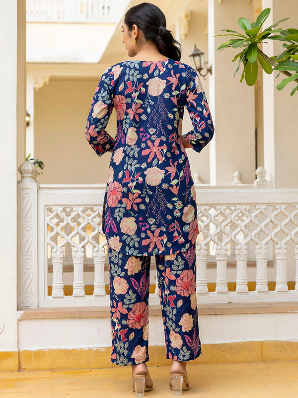 Blue Breezy Printed Cotton Co-Ord Set for Comfortable All-Day Wear